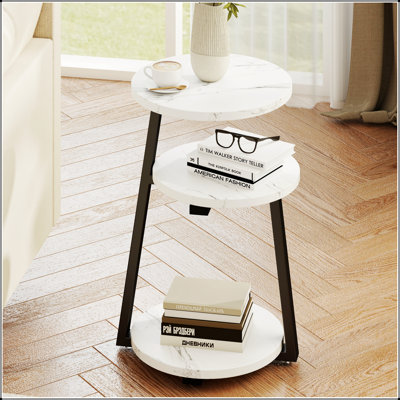 Petite table d'appoint ronde avec rangement à 3 niveaux - Table de chevet robuste en métal, compacte et polyvalente pour la chambre à coucher et le salon