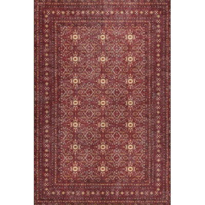 Lucien Burgundy Vintage Textured Traditional Patterned Woven Based Chenille Rug