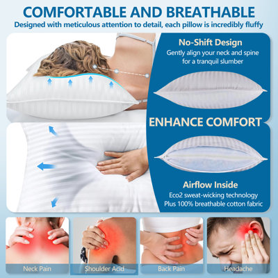 Set Of 2 Cotton Pillows Breathable Hotel Quality Down Alternative Bed Pillow