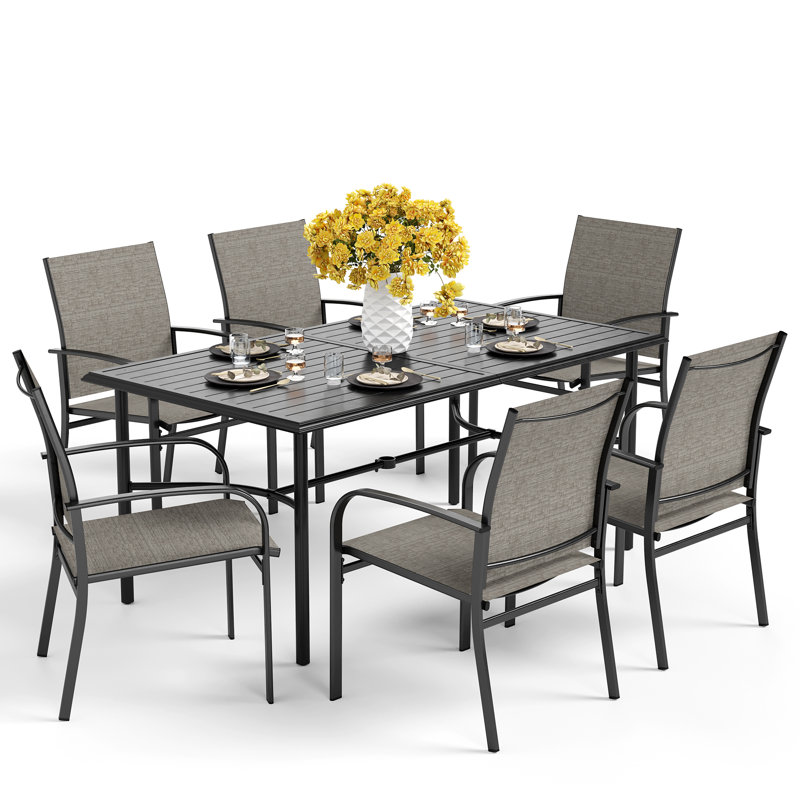 Argyri Rectangular 7 - Piece 6 - Person 170.2Cm Outdoor Table Set