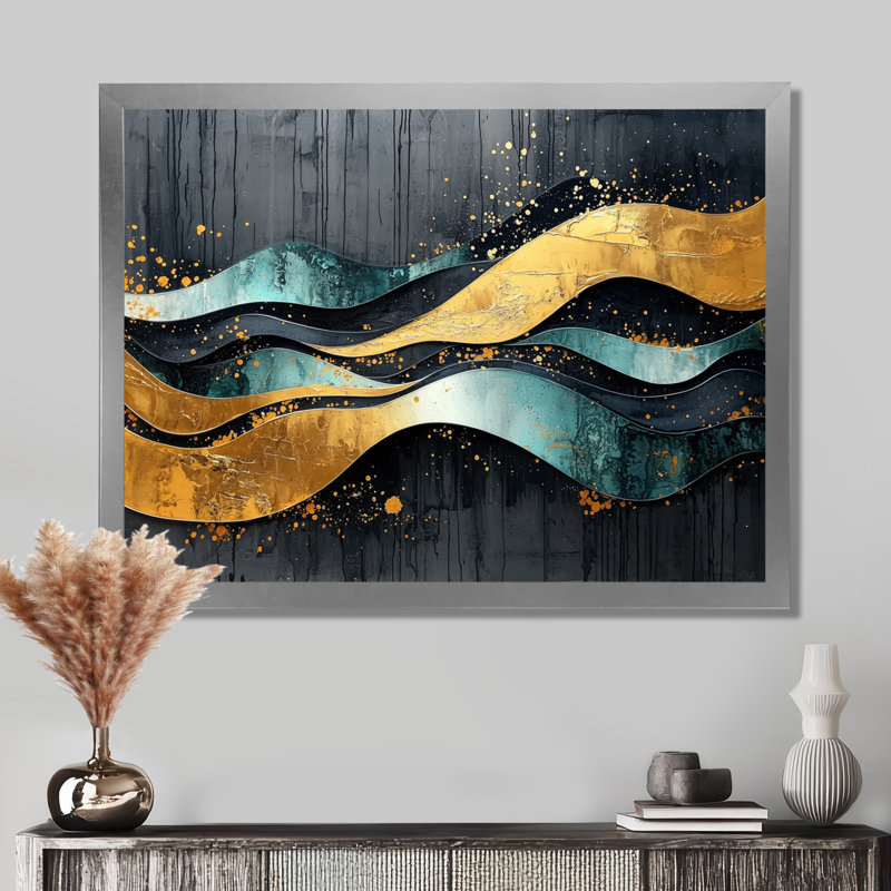 Abstrait transitionnel temporal abstrait III - art mural transitionnel, H 12 po x l 20 po, Cadre flottant, Argent argent