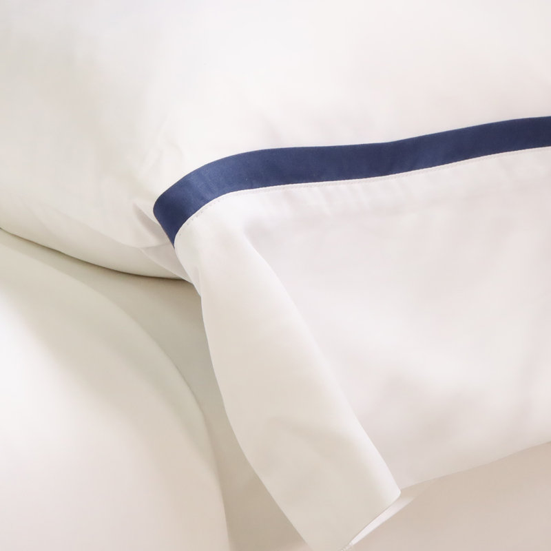 Langston Rayon Sateen Sheet Set, Queen, White/Navy