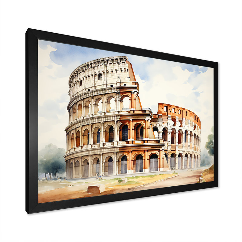 Italie, Colisée romain 1 - Italie, art mural, Cadre d'angle fermé noir, H 12 po x l 20 po x P 1 po