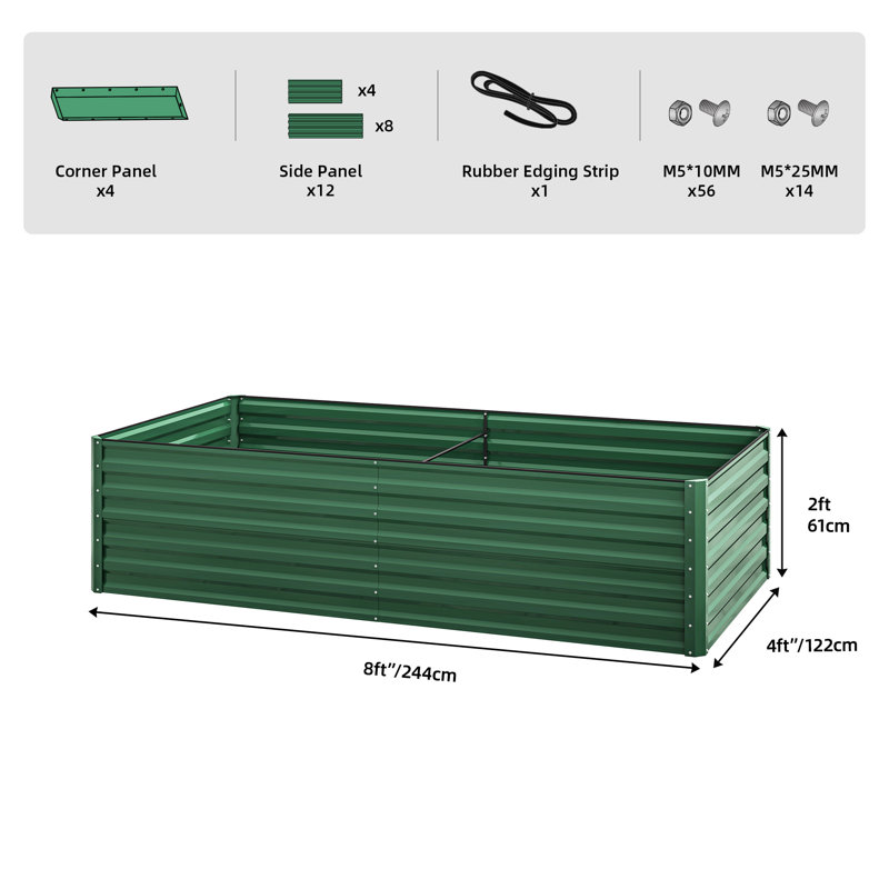 Lit de jardin surélevé en métal vert, H 24 po x l 96 po x P 48 po
