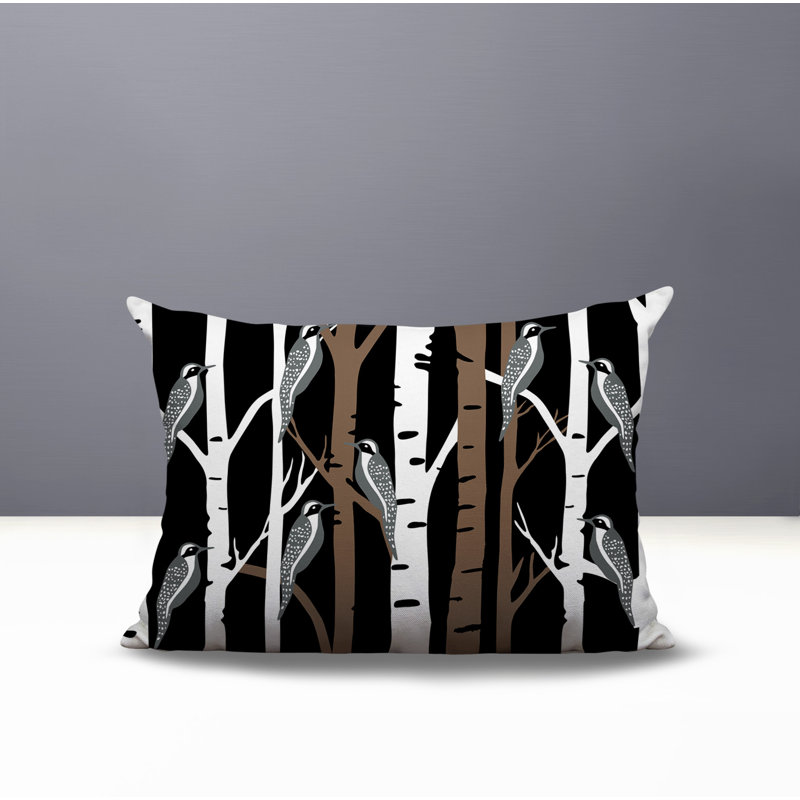 Oreiller réversible intérieur / extérieur Fiore Bird, Rectangle H 14 po x l 20 po, Noir