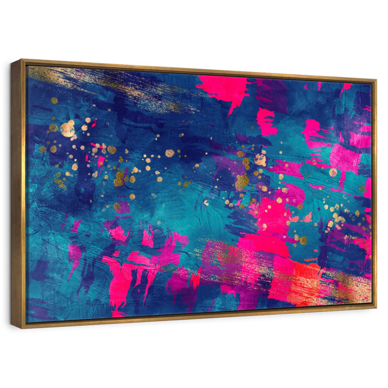 Bleu, magenta, fausley, Cadre flottant doré, 43 po x 29 po