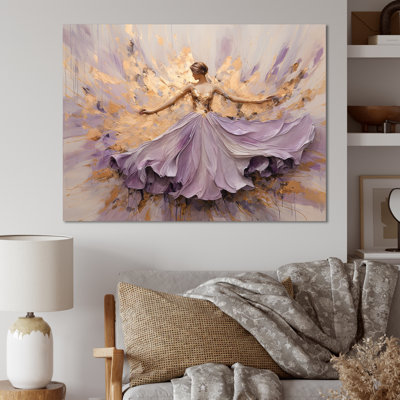 Minimalism Purple Gold Ballerina On Canvas Print