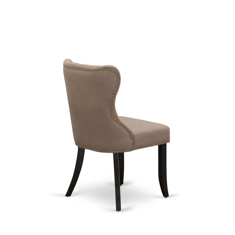Garretson 18'' H Tufted Linen Fabric Upholstered Side Chair, Coffee, Wirebrushed Black