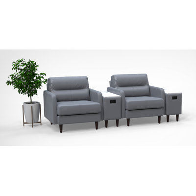 2 Person Waiting Room Reception Chairs Set 100% Genuine Leather 4Pc Set Color Gray
