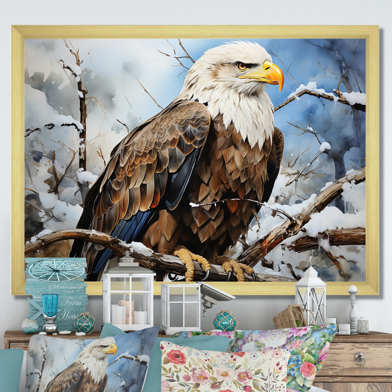 Prismatic Majestic Bold Eagle IV sur toile, Cadre doré simple, H 24 po x l 32 po x P 1 po