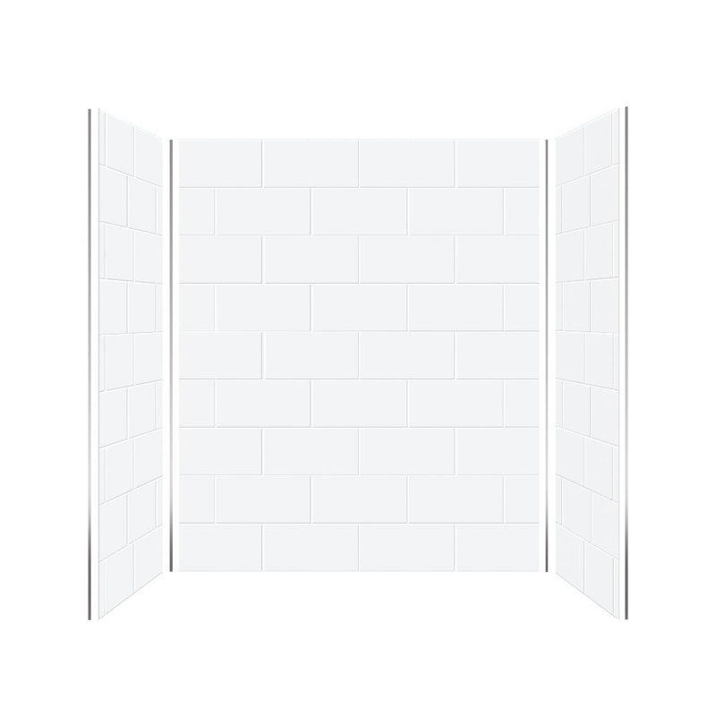 Ensemble de mur de douche 60 po x 36 po x 72 po Transile Prodigy, carrelage horizontal blanc