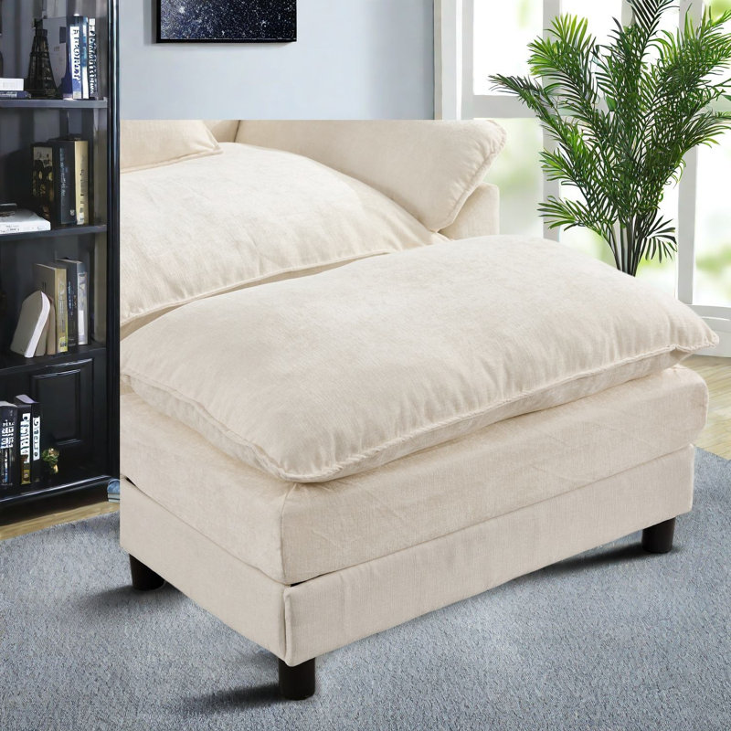 Fauteuils d'appoint modernes, fauteuil spacieux en chenille beige avec structure en bois pour la maison
