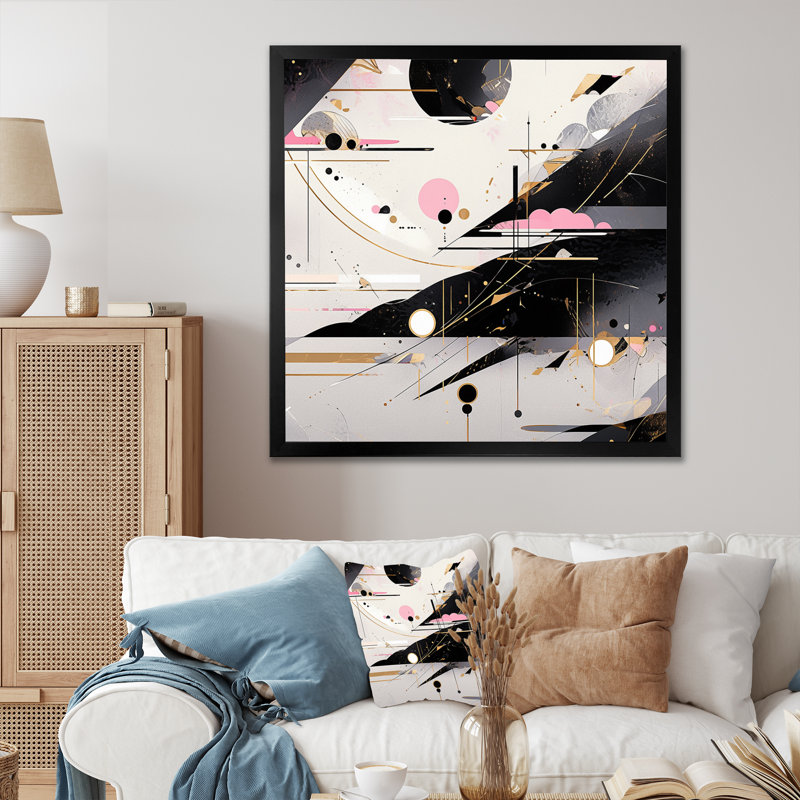 «Pink Black», rayures audacieuses sur toile, H 30 po x l 30 po x P 1 po, Cadre photo noir