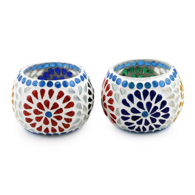 Ensemble de 2 bougeoirs en verre