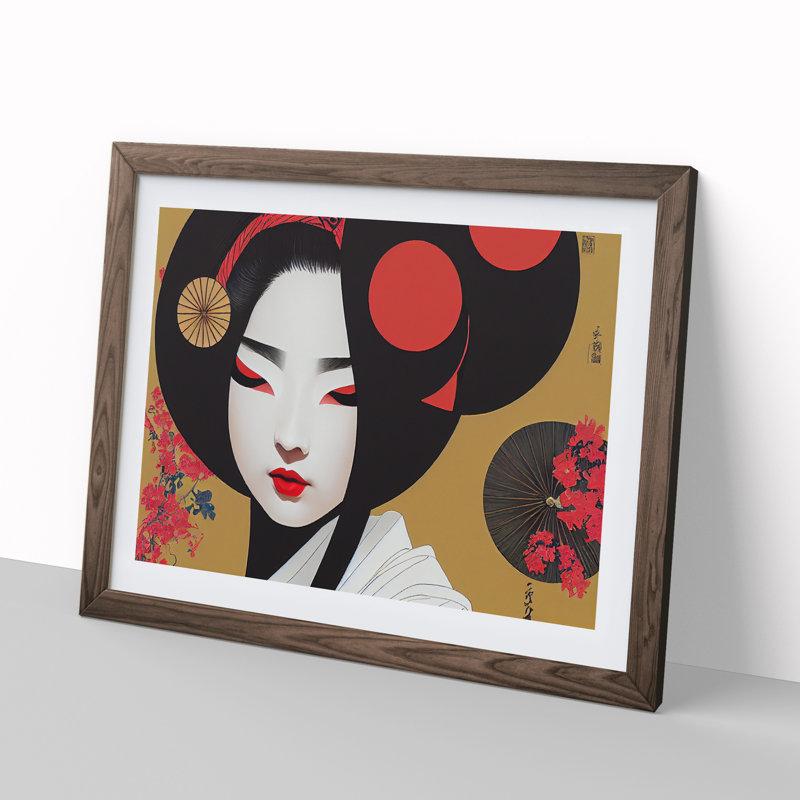 Inspiring Geisha - Single Picture Frame Print, 34cm H x 46cm W x 2cm D, Walnut Framed