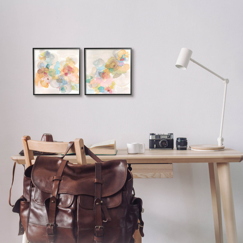 «Abstract Pastel Watercolor Composition» par Jodi Fuchs, ensemble de 2 peintures sur bois, Giclée encadrée noir minuit