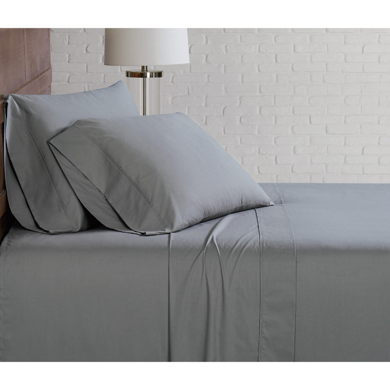 100% Cotton Standard Solid Colour Sheet Set, Twin XL Sheet Set with 1 Pillowcase, Grey