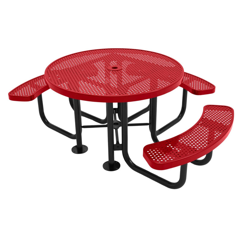 Table de pique-nique ronde de 117 cm (46 po), perforée, texturée rouge, 46 In, Round 3-Seat, Punched Steel, Rouge texturé