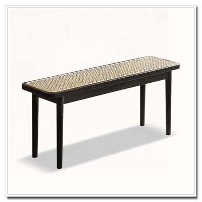 Banc de salle à manger en bois de chêne massif avec détails en rotin