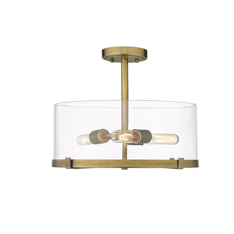 Plafonnier semi-encastré 3 lumières 16,5 po Mabe, Laiton frotté