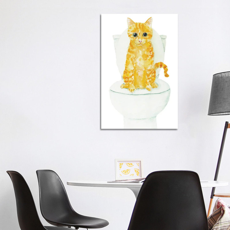 Orange Cat On The Toilet by Alexey Dmitrievich Shmyrov - Wrapped Canvas Gallery-Wrapped Canvas Giclée
