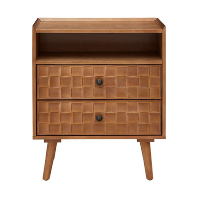 Modern Nightstand with Built-In USB & AC Charging, Geometric Drawers, and Open Shelf Storage