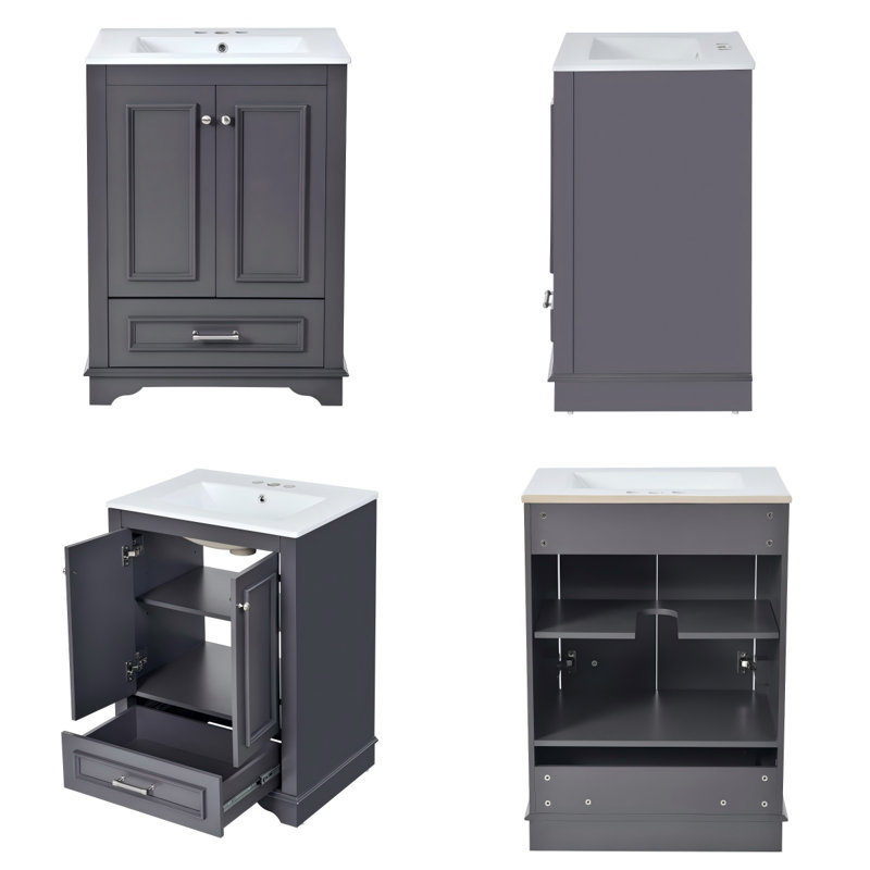 Meuble-lavabo moderne 24 po avec lavabo en céramique Blue Grey, Bleu gris