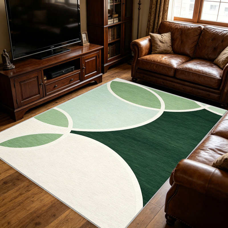 Green and White Abstract Circles carpet-easy to clean, machine-washable, soft and comfortable; suitable for door mats, kitchens, living rooms, bedrooms, corridors, and laundry areas. Easy to clean, durable carpet for home decoration.