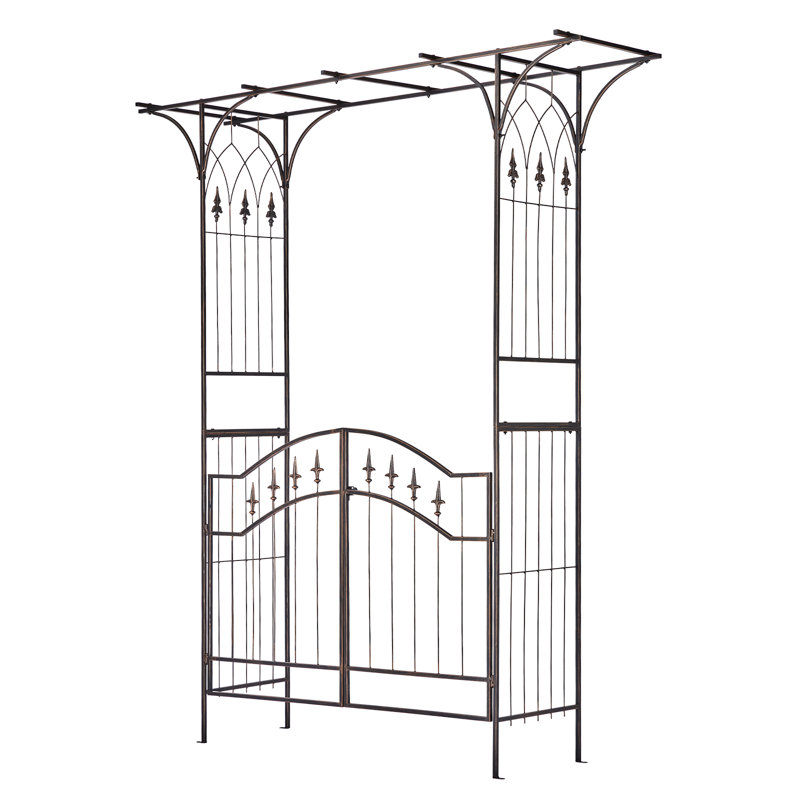 6.8Ft Iron Garden Arbor With Gate, Black