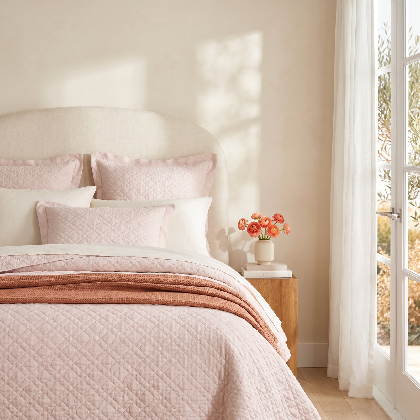 Washed Linen Quilt Set, Full/Queen Quilt, Slipper Pink