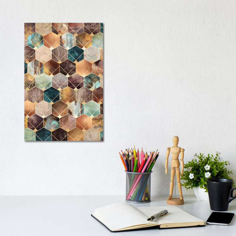Natural Hexagons And Diamonds by Elisabeth Fredriksson - Wrapped Canvas Print, 20.32 cm H x 30.48 cm W