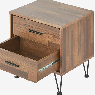 Commode 2 tiroirs en bois de noyer avec pieds crochets