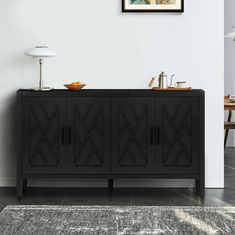 Armoire de rangement 4 portes avec tablette réglable et buffet pour vestibule en bois noir antique