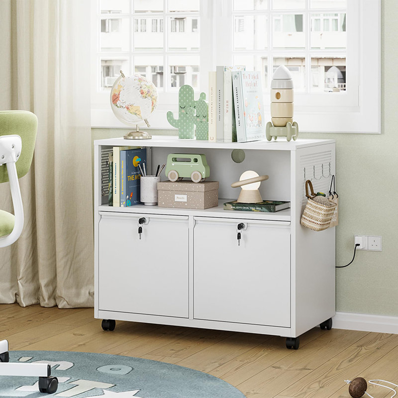 Mobile 2 Drawer File Cabinet with Lock, White