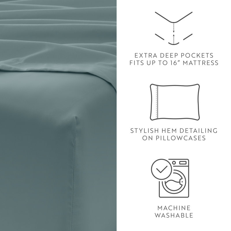 Sheet Set Solid Microfiber Ultra Soft Bedding, Ocean, California King Sheet Set with 2 Pillowcases
