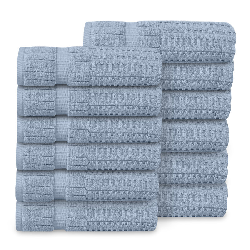 Willow 12 Pieces Towel Set – 100% Combed Cotton, Premium Quality 630 GSM, Blue, Ultra-Soft & Highly Absorbent (12 Bath Towels)
