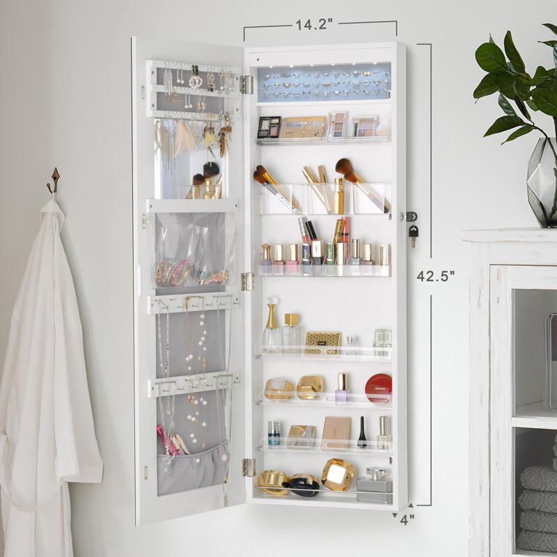 Armoire à bijoux à DEL avec fixation murale et porte pleine grandeur