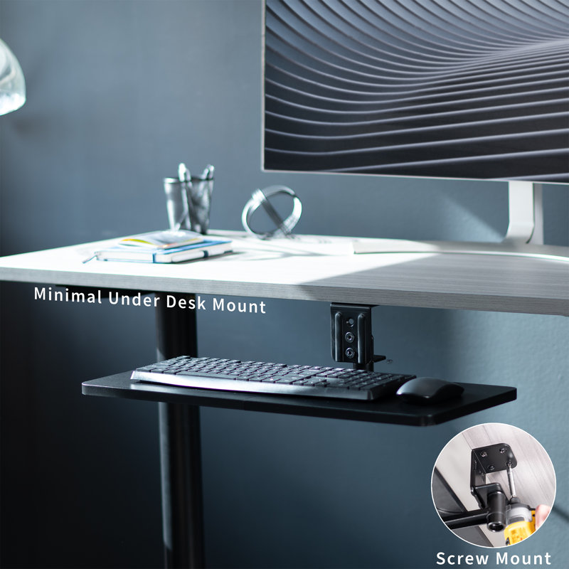 Black Adjustable Under Desk Rotating Keyboard and Mouse Tray