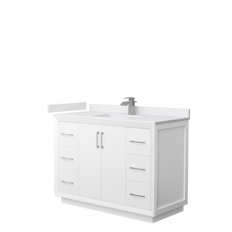 48'' Single Bathroom Vanity with Cultured Marble Top, Brushed Nickel, White, Carrara Cultured Marble