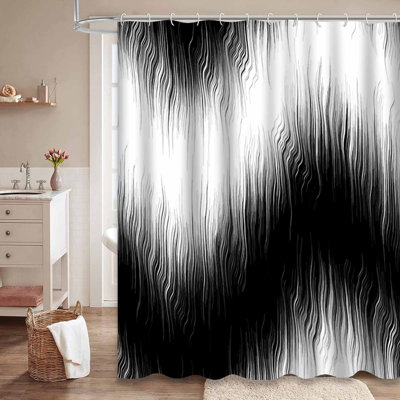 Rideau de douche en fourrure à chevrons noir et blanc avec 12 crochets