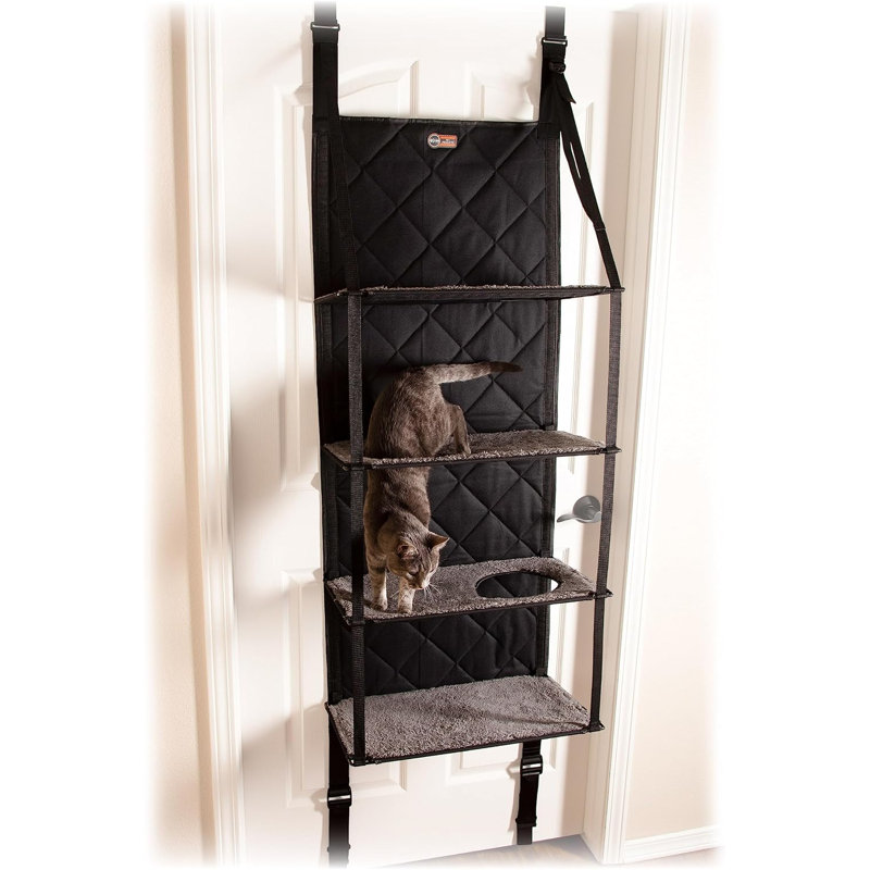 Arbre à chat avec porte, meubles pour chat au-dessus de la porte - gris, lit hamac à plusieurs niveaux avec perchoir mural, niveaux d'interconnexion, pliable
