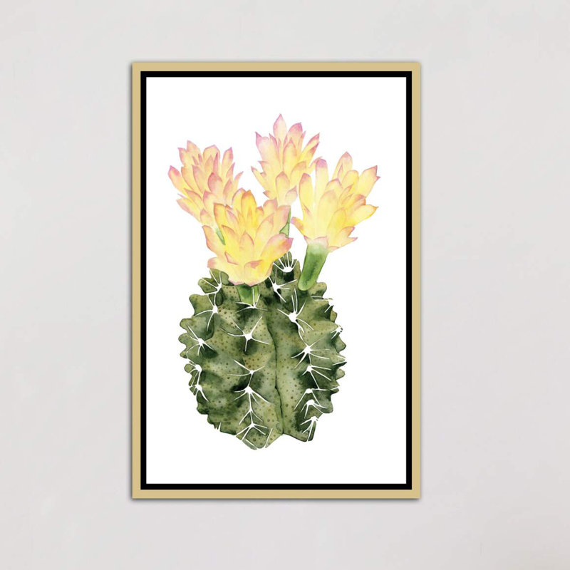 « cactus fleuri ii » par grace-pop, reproduction d’art, H 48 po x l 32 po x P 1,5 po, Toile encadrée d'or