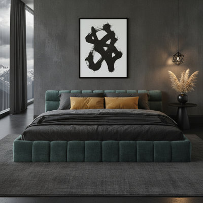 Structure de lit tapissier très grande taille avec tête de lit en chenille, tissu épais pour plus de confort
