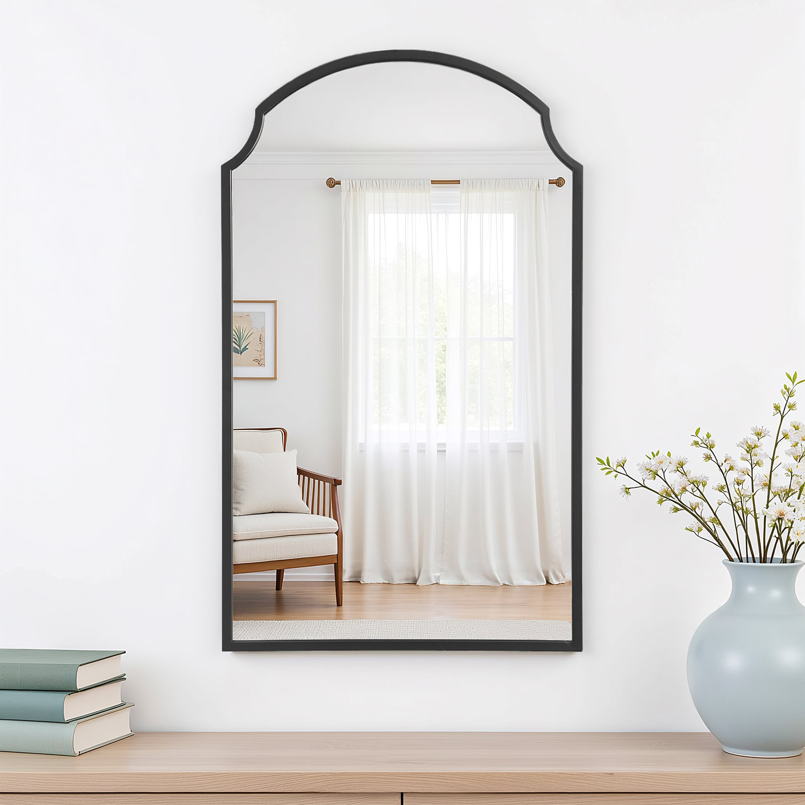 Keit Metal Flat Wall Mirror, Satin Black