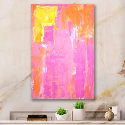Jaune et rose abstrait - Décoration murale moderne et contemporaine en toile