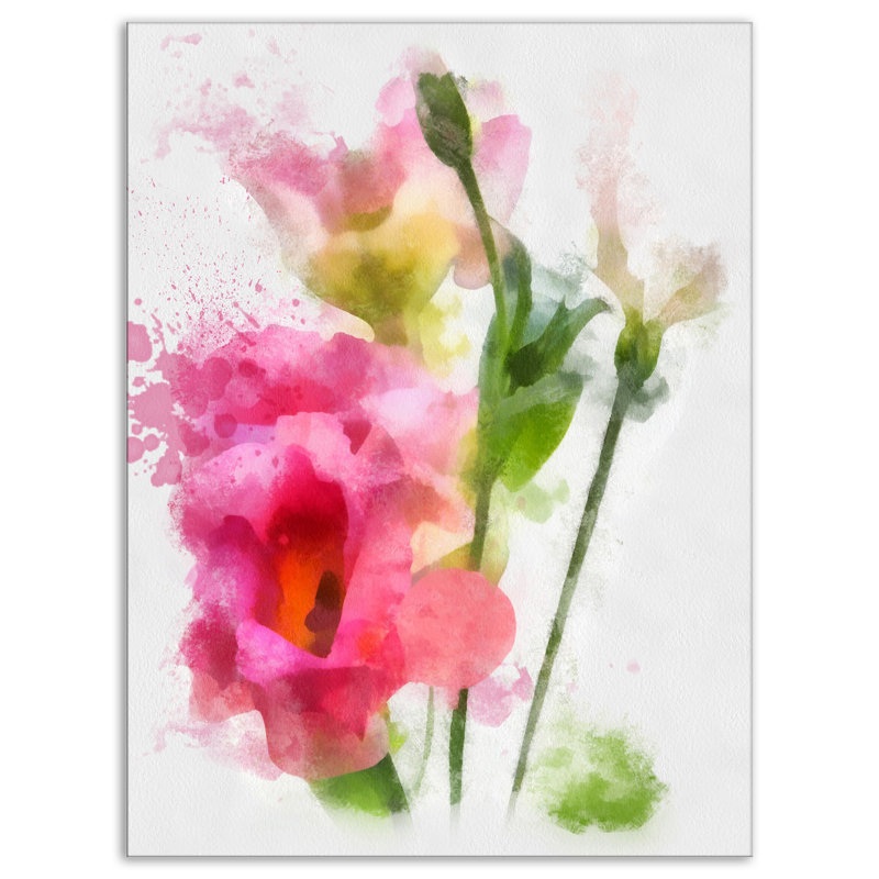 Reproduction d’art sur toile tendue, "rose à motif peint à la main", H 40 po x l 30 po x P 1 po