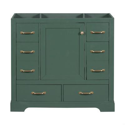 36" Bathroom Vanity Without Sink, Cabinet Base Only, Six Drawers, Adjustable Shelf