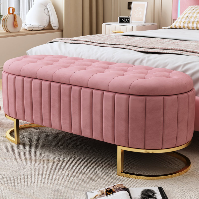 Rangement en velours rose avec boutons classiques, compartiment spacieux et élégant pour la chambre à coucher et le salon,