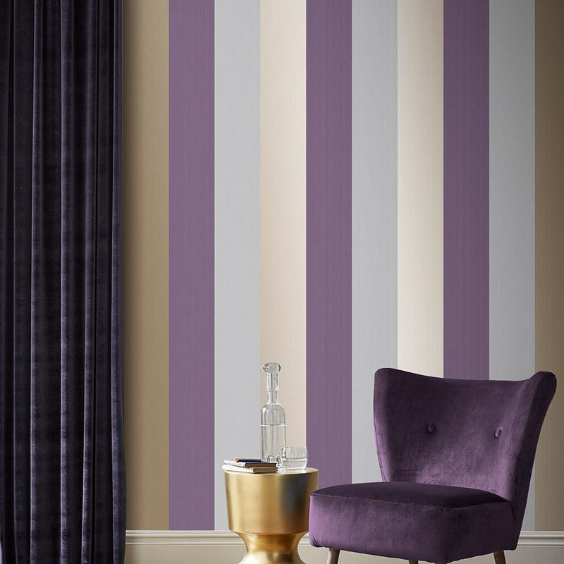 Striped Metallic Wallpaper Double Roll, Mulberry