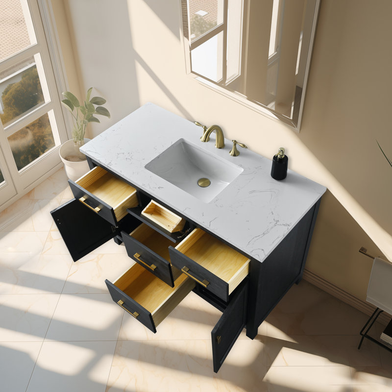 Ensemble de meuble-lavabo simple 48 po avec plateau en pierre Marquist, Noir